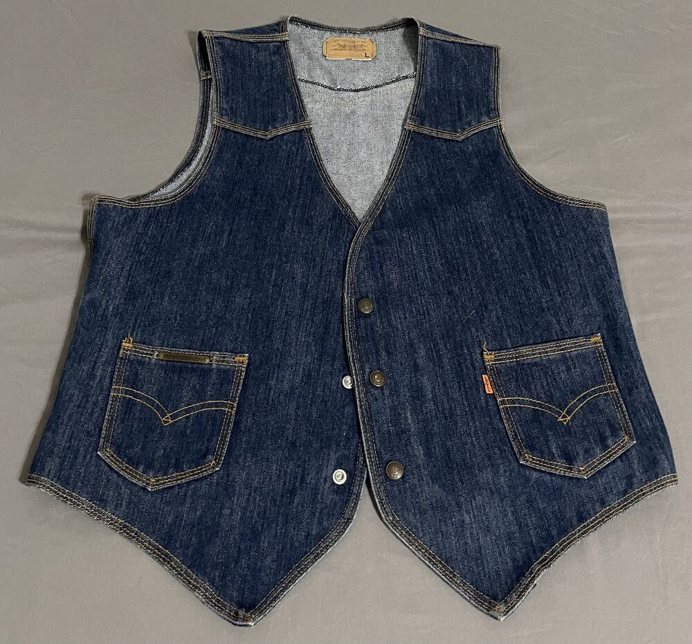 Vintage 70s Levi’s 60506-0216 Orange Tab Denim Vest Men’s Large USA Western